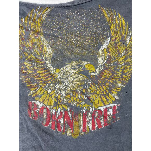 Born Free Distressed Eagle Graphic Cropped Tee Gray oversized - Picture 6 of 6